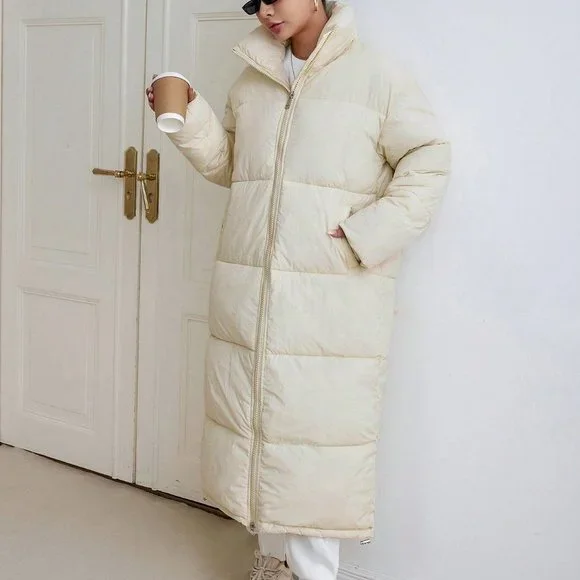 White Preppy Womens Zip Up Puffer Coat - Picture 5 of 6